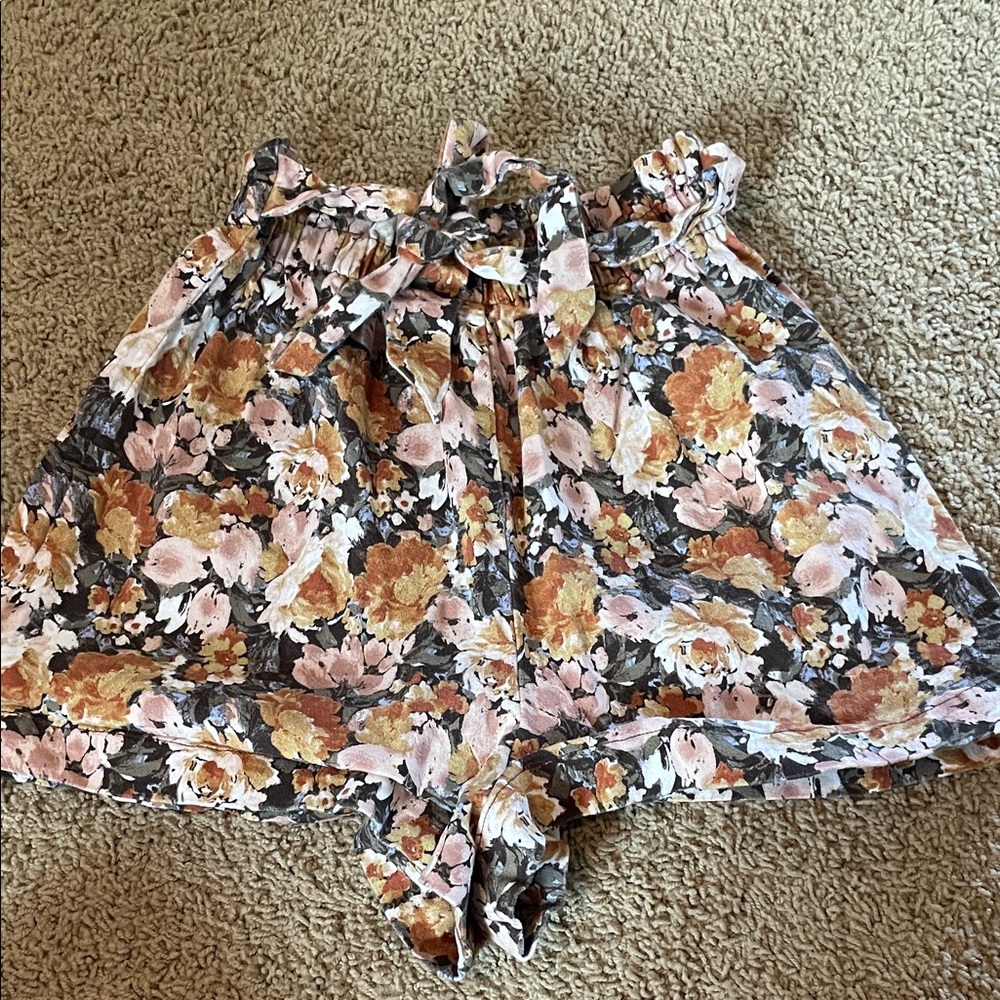 wild fable Floral Paperbag Waist Shorts — Pink, Orange & Gray